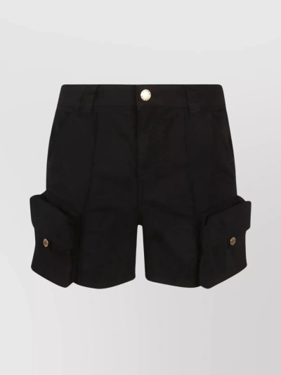 Pinko Pleated High-waisted Shorts With Buttoned Pockets In Black