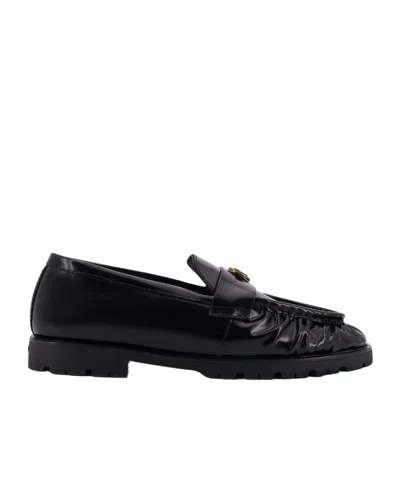 Pinko Pleated Logo-plaque Loafers In Black