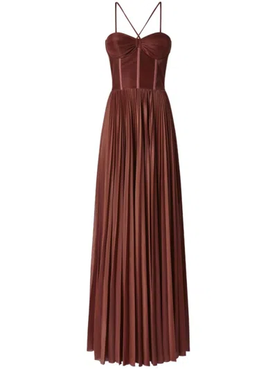 Pinko Pleated Maxi Dress With Spaghetti Straps In Brown