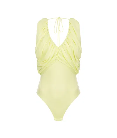 Pinko Pleated One-piece Swimsuit In Yellow