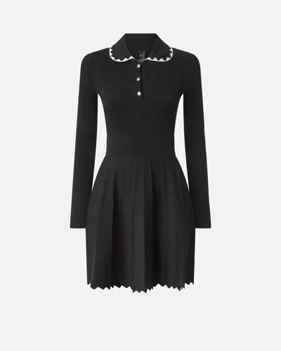 Pinko Pleated Ribbed Dress In Black