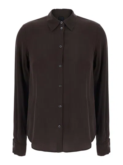 Pinko Pleated Silk Crepe De Chine Shirt In Brown