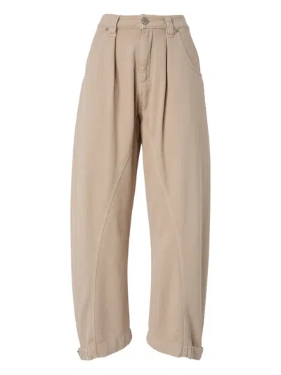 Pinko Cropped Wide-leg Jeans With High Waist In Neutral