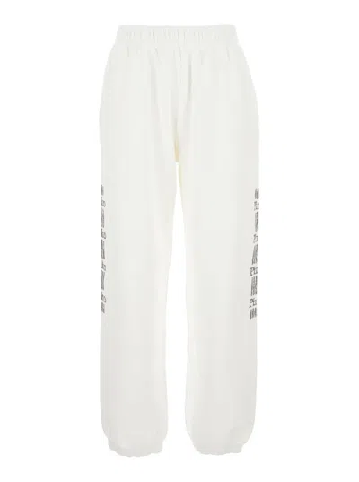 PINKO 'PLUMCAKE' WHITE PANTS WITH ELASTIC DRAWSTRING WAIST AND SIDE PRINT