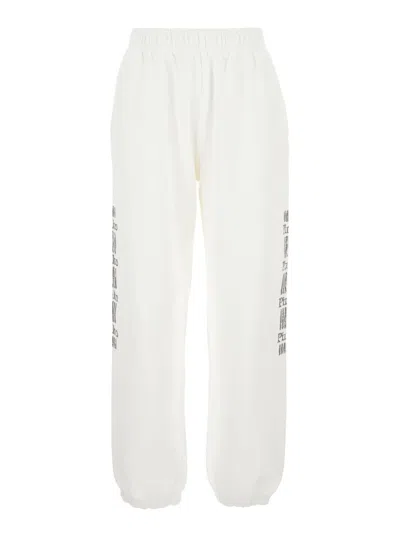PINKO PLUMCAKE WHITE PANTS WITH ELASTIC DRAWSTRING WAIST AND SIDE PRINT IN COTTON WOMAN
