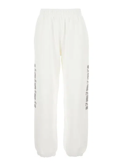 PINKO 'PLUMCAKE' WHITE PANTS WITH ELASTIC DRAWSTRING WAIST AND SIDE PRINT IN COTTON WOMAN
