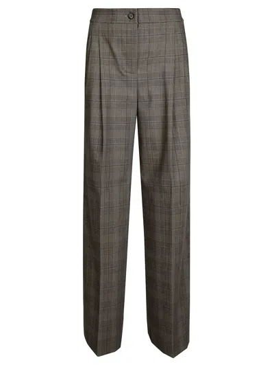 Pinko Plumeria Tailored Wool-blend Plaid Straight-leg Trousers In Gray