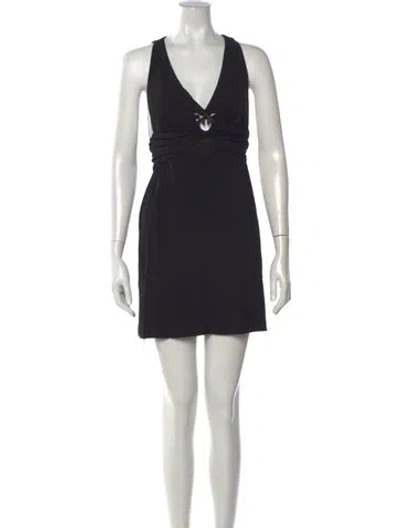 Pre-owned Pinko Plunge Neckline Mini Dress In Black