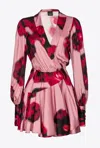 Pinko Plunging-neck Mini Dress With Floral Print In Pink/red
