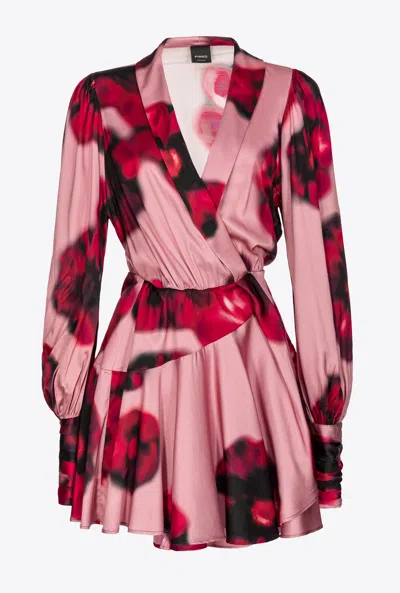 Pinko Plunging-neck Mini Dress With Floral Print In Pink