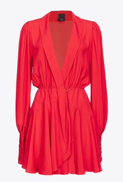 Pinko Plunging-neck Silk-blend Mini Dress In Salsa Red