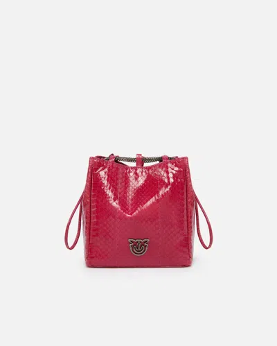 Pinko Pochette Mini Seau En Reptile Brillant  Galleria In Fuchsia-cactus Flower-old Silver