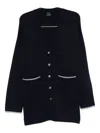 Pinko Long-sleeved Cardigan Sweater With Deep V-neck In Blue