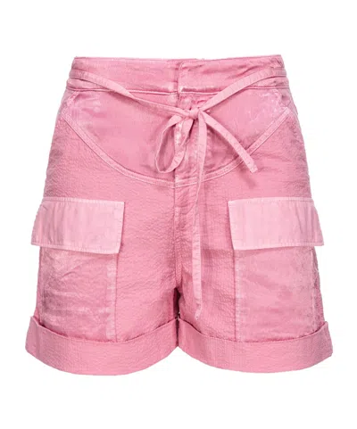 Pinko Pocket-embellished Seersucker Shorts In Pink