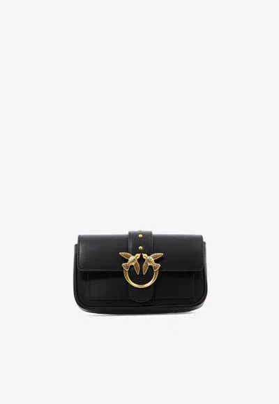 Pinko Pocket Love Leather Chain Crossbody Bags In Black
