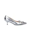 Pinko Pointed Slip-on Pumps With Metallic Silver Leather In Silver