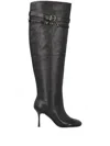 Pinko Pointed Toe Knee-high Boots With Decorative Straps In Black