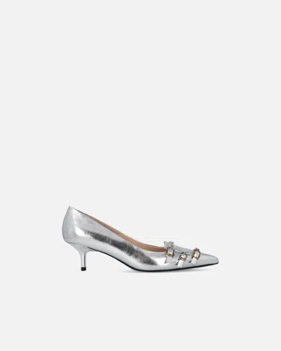 Pinko Pointed Toe Pumps In Laminated Nappa Leather In Silver