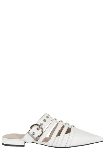 Pinko Pointed-toe Buckle Detailed Slip-on Slides In White