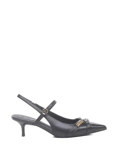 Pinko Gloria 18 Leather Pumps With Metal Lettering Detail In Black