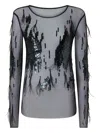 Pinko Sheer Sweater With Sequins And Feathers In Black