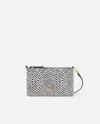 Pinko Polka Dot Leather Evening Bag With Shoulder Strap In White/black-antique Gold
