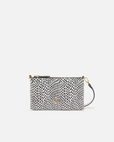 Pinko Polka Dot Leather Evening Bag With Shoulder Strap In White/black-antique Gold