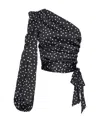 Pinko Thira One-shoulder Polka Dot Satin Blouse In Black