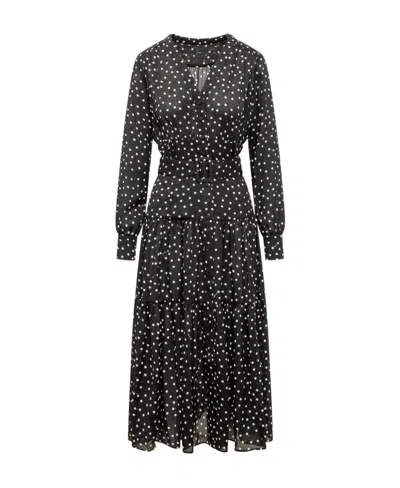 PINKO PINKO POLKA-DOT-PRINT V-NECK LONG-SLEEVED DRESS