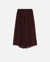 Pinko Chiffon Midi Skirt With Polka Dot Print In Bordeaux/bleu Ciel