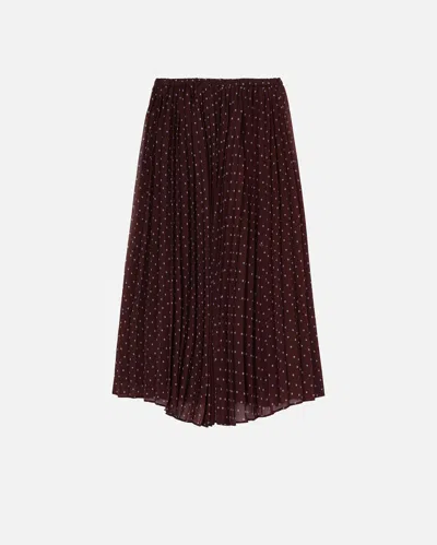Pinko Chiffon Midi Skirt With Polka Dot Print In Bordeaux/bleu Ciel