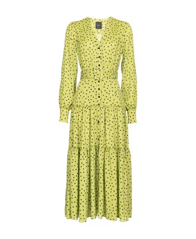 Pinko Polka Dot-print Tiered Midi Dress In Yellow