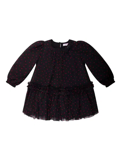 Pinko Kids' Polka-dot Tulle Dress In Black