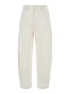 PINKO WHITE WIDE CUFFED PANTS IN VISCOSE AND COTTON WOMAN