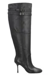Pinko Knee-high Nappa Leather Boots With Heel And Strap In Black