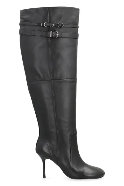 Pinko Polly Leather Boots In Black