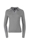 Pinko Collared Long Sleeve Textured Fabric Top In Grigiopioggerella