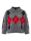 Pinko Argyle-pattern Collared Sweater In Gray
