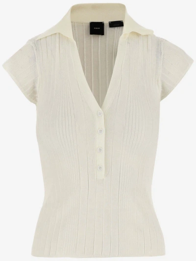 Pinko Polo Shirt In Cotton Blend Crepe Fabric In Bianco-biancaneve