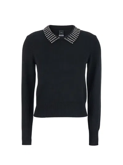 Pinko Polo Shirt With Crystal-decorated Collar In Black