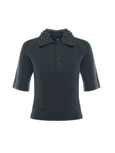 Pinko Polo-style Sweater With Pearls In Blue