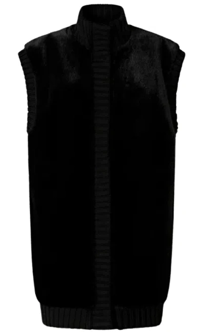 Pinko Genovese Long Faux Fur Vest In Black