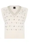 Pinko White Rhinestone Knitted Vest In Neutral