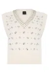 Pinko White Rhinestone Knitted Vest In Neutral