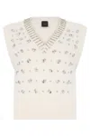 Pinko White Rhinestone Knitted Vest In White