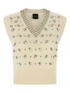 Pinko White Rhinestone Knitted Vest In Neutral