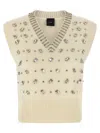 Pinko White Rhinestone Knitted Vest In Neutral