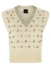 Pinko White Rhinestone Knitted Vest In Neutral