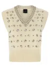 Pinko White Rhinestone Knitted Vest In Neutral
