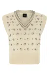 Pinko White Rhinestone Knitted Vest In Neutral